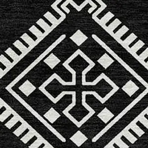 Photo of Black And Ivory Southwestern Washable Indoor Outdoor Area Rug