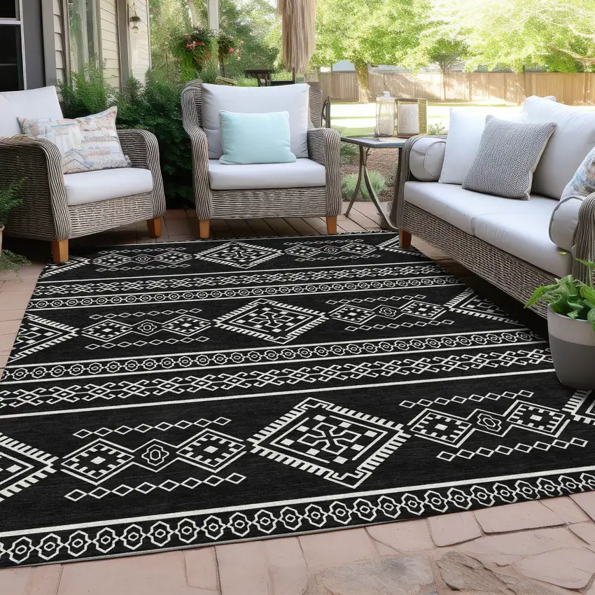 Black And Ivory Southwestern Washable Indoor Outdoor Area Rug Photo 8