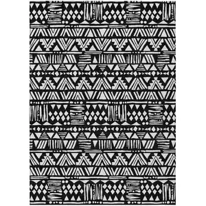 Photo of Black And Ivory Southwestern Washable Indoor Outdoor Area Rug