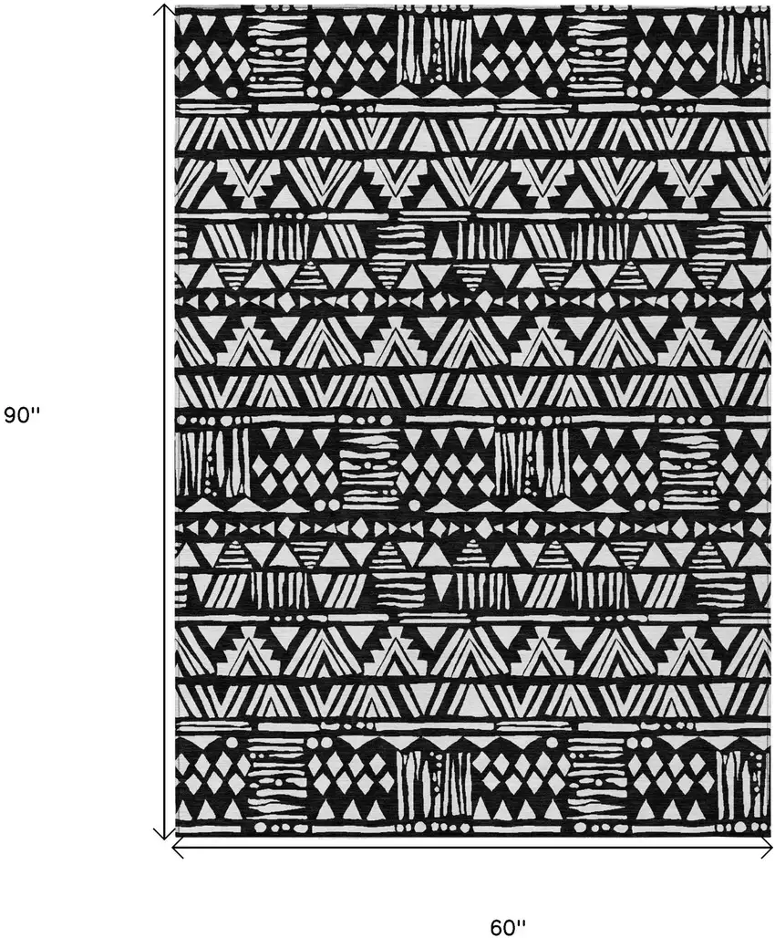 Black And Ivory Southwestern Washable Indoor Outdoor Area Rug Photo 3