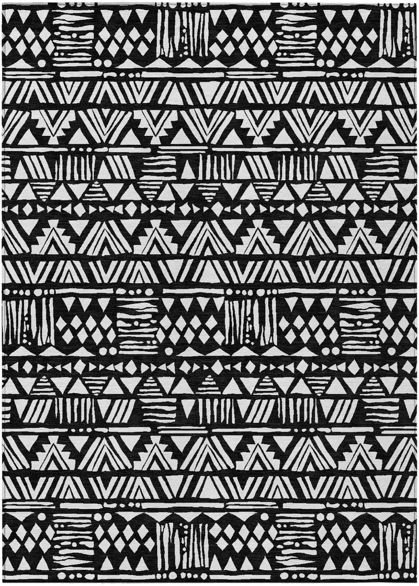 Black And Ivory Southwestern Washable Indoor Outdoor Area Rug Photo 2