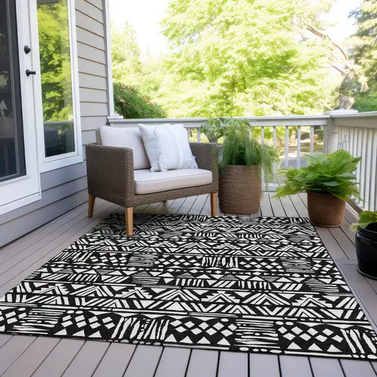 Black And Ivory Southwestern Washable Indoor Outdoor Area Rug Photo 9