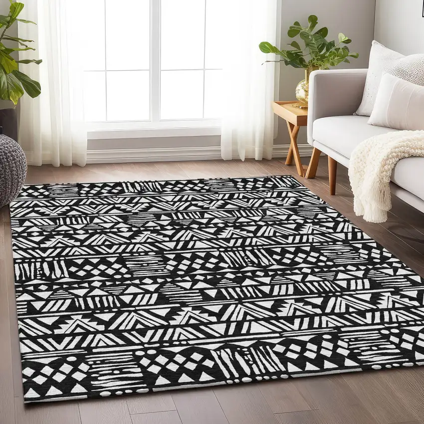 Black And Ivory Southwestern Washable Indoor Outdoor Area Rug Photo 9