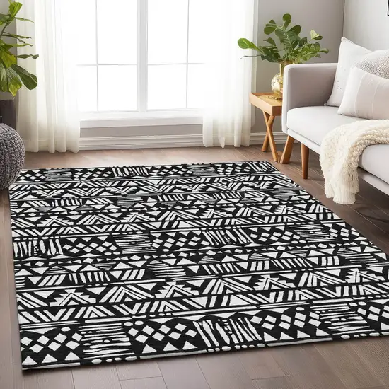 Black And Ivory Southwestern Washable Indoor Outdoor Area Rug Photo 9