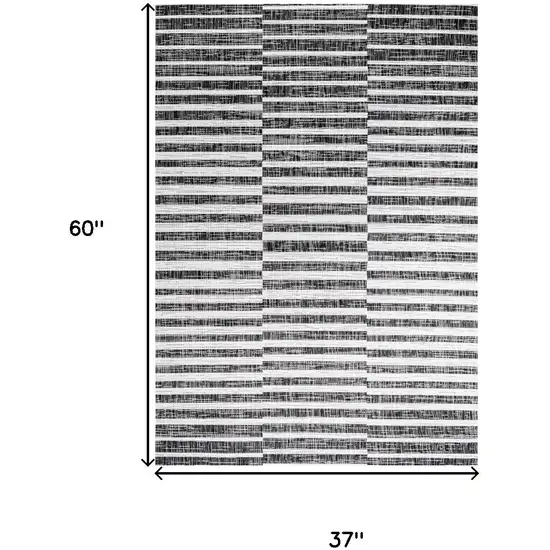 Black And Ivory Striped Indoor Outdoor Area Rug Photo 3