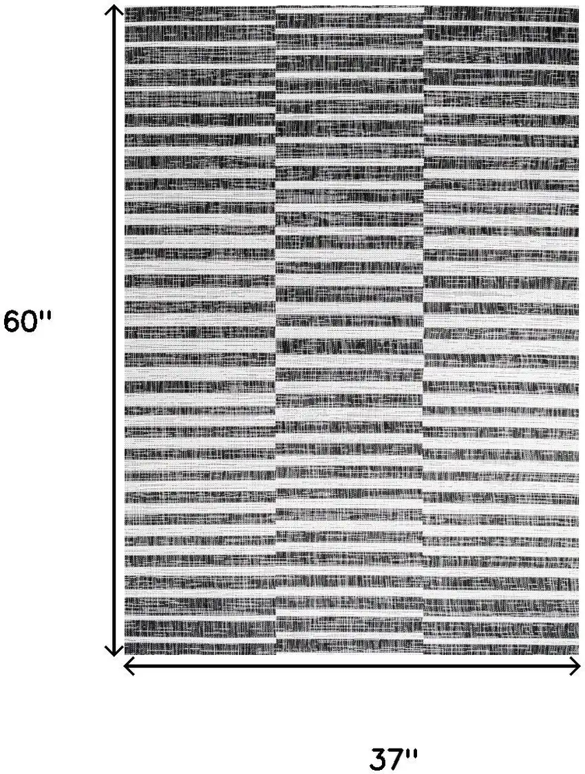 Black And Ivory Striped Indoor Outdoor Area Rug Photo 3