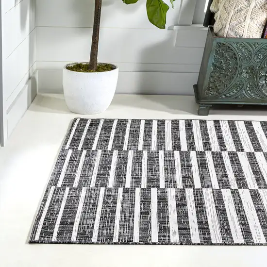 Black And Ivory Striped Indoor Outdoor Area Rug Photo 6