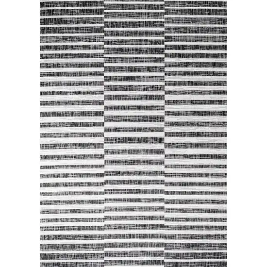 Black And Ivory Striped Indoor Outdoor Area Rug Photo 4