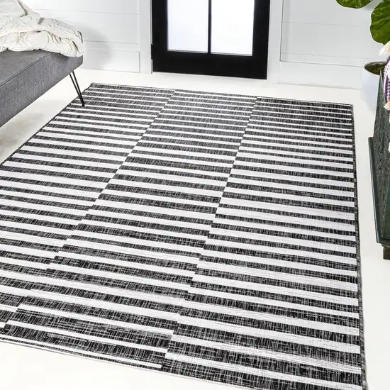 Black And Ivory Striped Indoor Outdoor Area Rug Photo 6