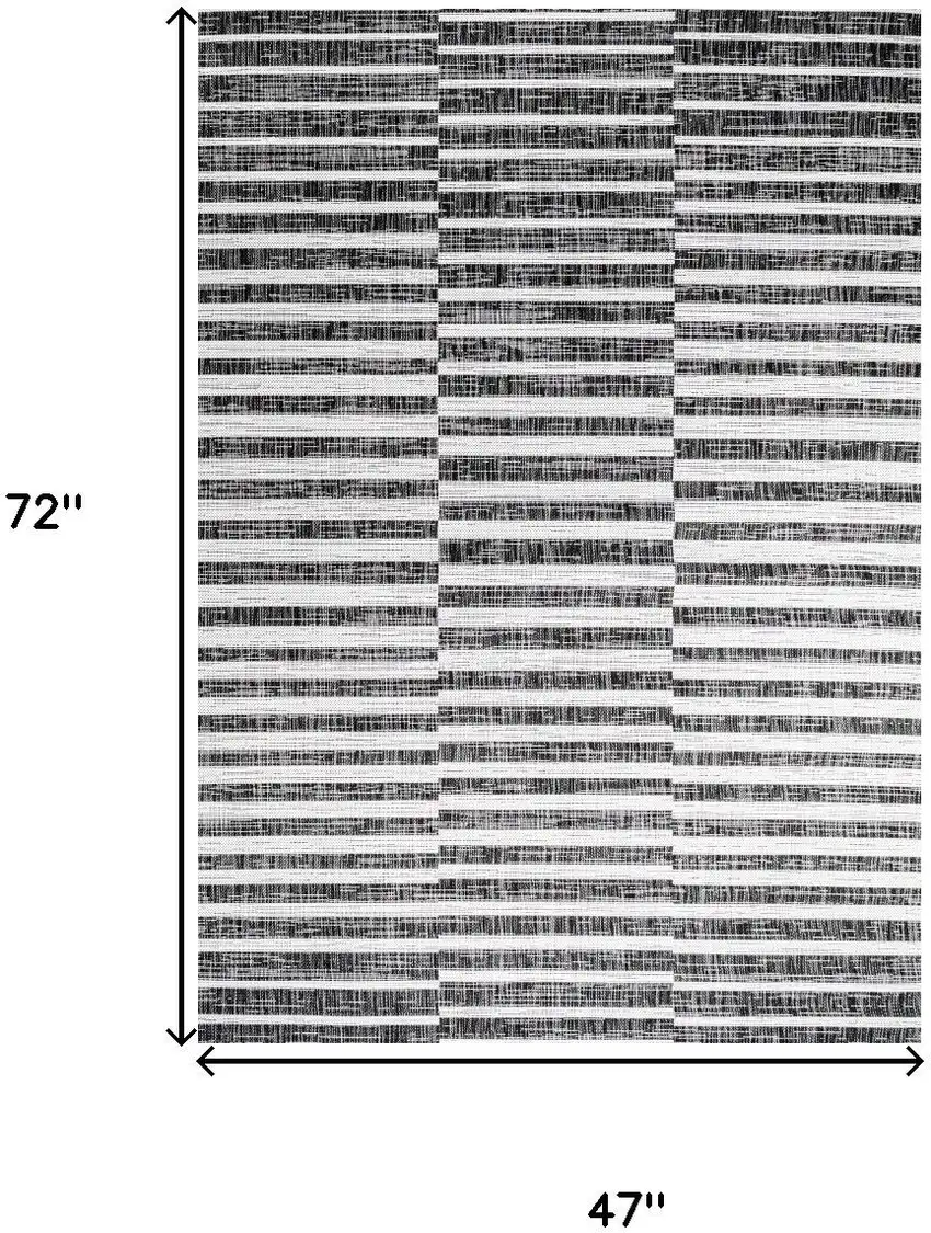 Black And Ivory Striped Indoor Outdoor Area Rug Photo 3