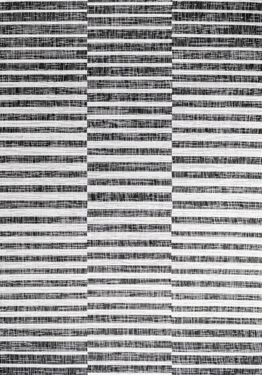 Black And Ivory Striped Indoor Outdoor Area Rug Photo 2