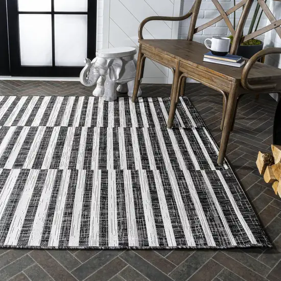 Black And Ivory Striped Indoor Outdoor Area Rug Photo 9