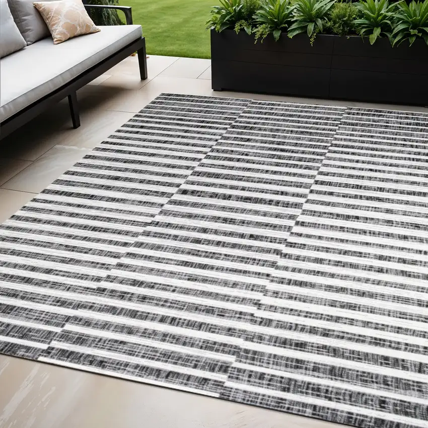 Black And Ivory Striped Indoor Outdoor Area Rug Photo 1