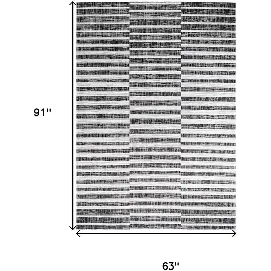 Black And Ivory Striped Indoor Outdoor Area Rug Photo 3