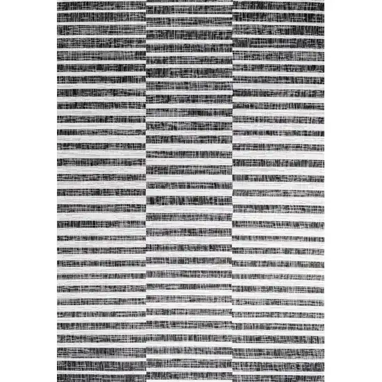 Black And Ivory Striped Indoor Outdoor Area Rug Photo 2