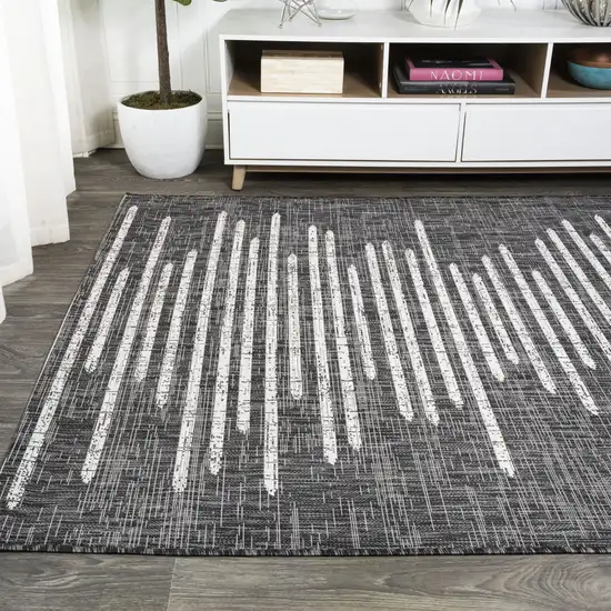 Black And Ivory Striped Indoor Outdoor Area Rug Photo 5