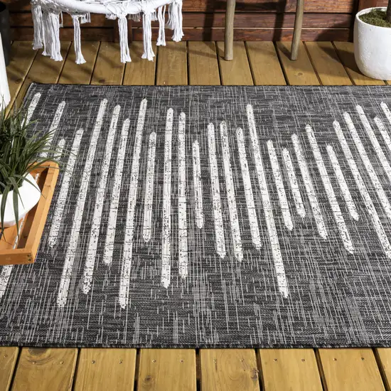 Black And Ivory Striped Indoor Outdoor Area Rug Photo 9