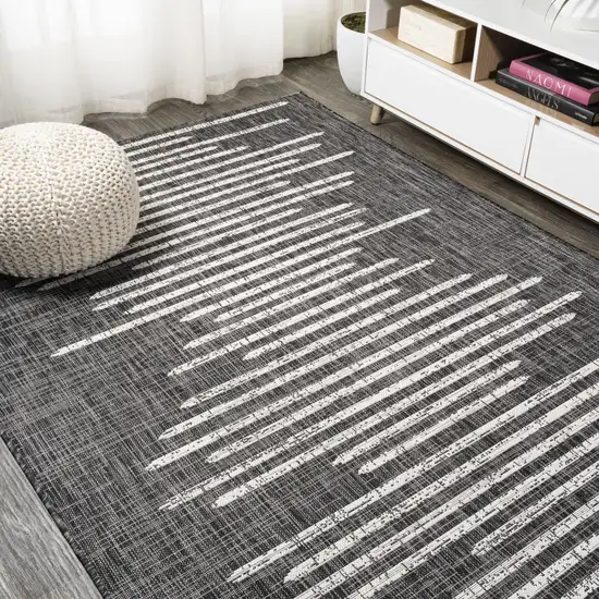 Black And Ivory Striped Indoor Outdoor Area Rug Photo 6