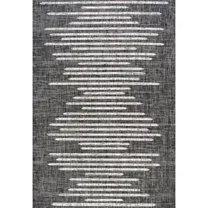 Photo of Black And Ivory Striped Indoor Outdoor Area Rug