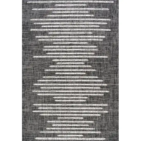 Black And Ivory Striped Indoor Outdoor Area Rug Photo 1