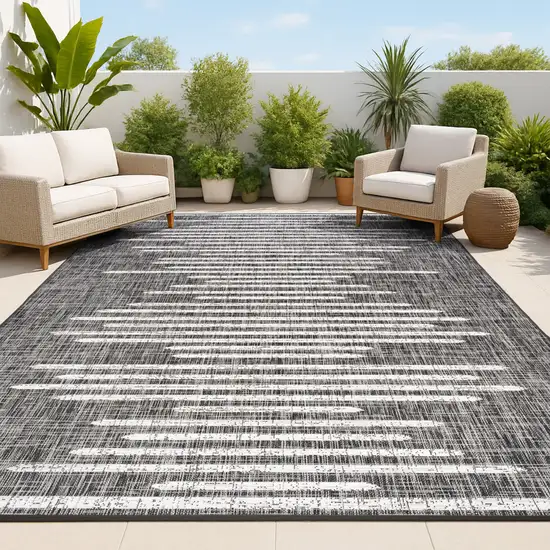Black And Ivory Striped Indoor Outdoor Area Rug Photo 4
