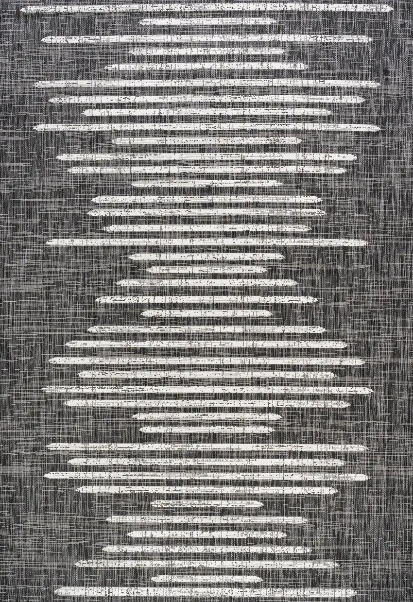 Black And Ivory Striped Indoor Outdoor Area Rug Photo 1