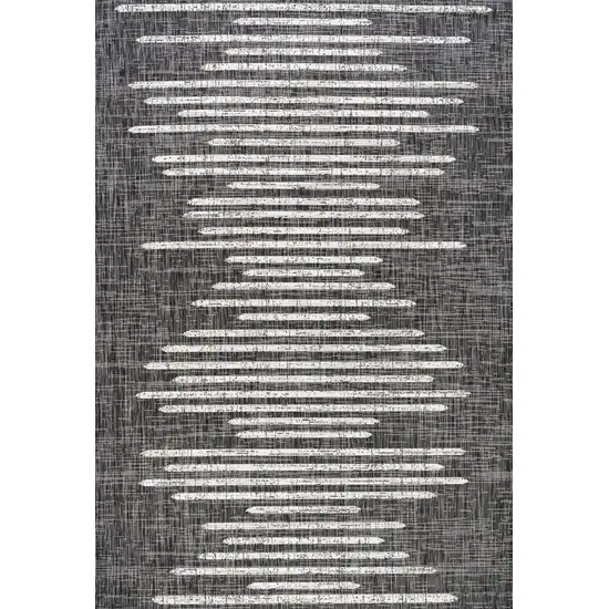 Black And Ivory Striped Indoor Outdoor Area Rug Photo 3