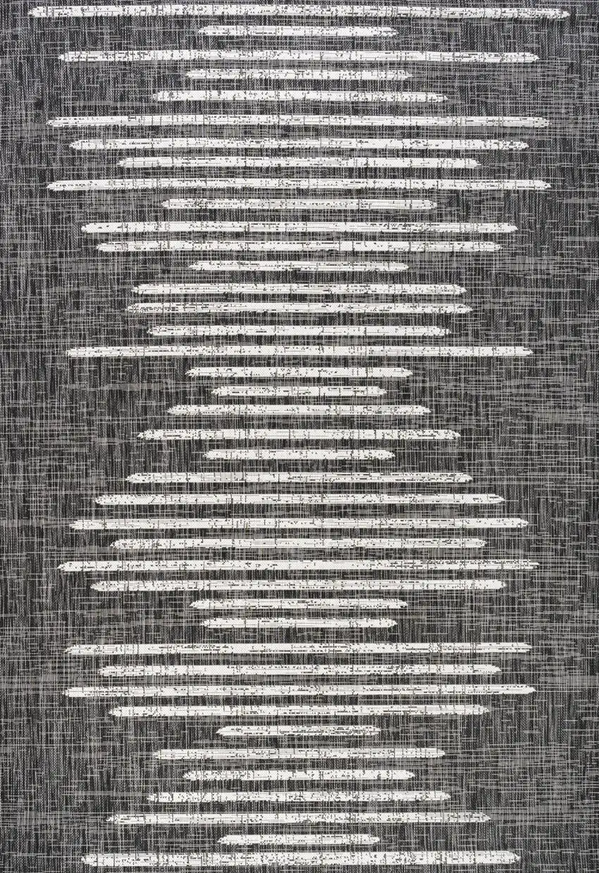 Black And Ivory Striped Indoor Outdoor Area Rug Photo 3