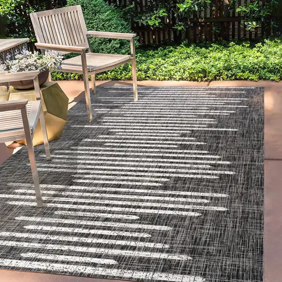 Black And Ivory Striped Indoor Outdoor Area Rug Photo 8