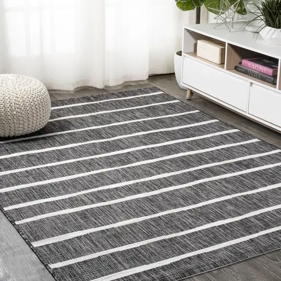 Black And Ivory Striped Indoor Outdoor Area Rug Photo 3