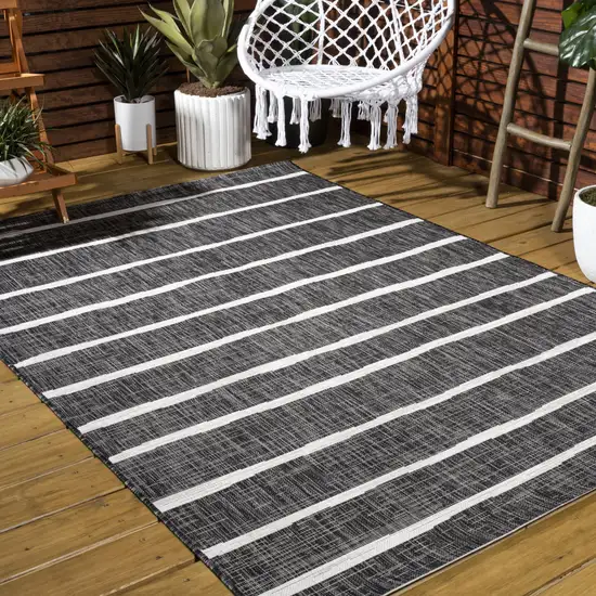 Black And Ivory Striped Indoor Outdoor Area Rug Photo 8
