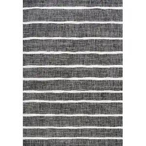 Photo of Black And Ivory Striped Indoor Outdoor Area Rug