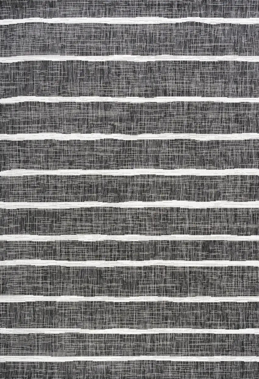 Black And Ivory Striped Indoor Outdoor Area Rug Photo 1