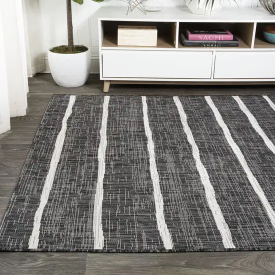 Black And Ivory Striped Indoor Outdoor Area Rug Photo 4
