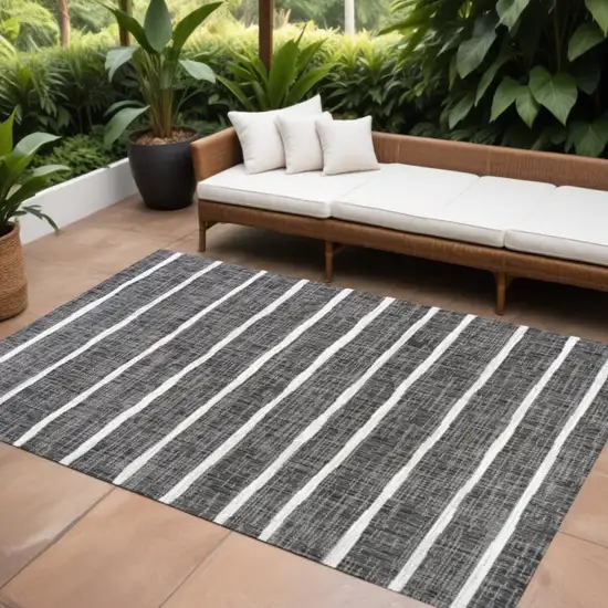 Black And Ivory Striped Indoor Outdoor Area Rug Photo 1