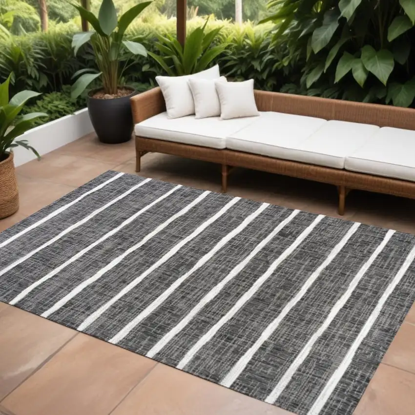 Black And Ivory Striped Indoor Outdoor Area Rug Photo 1