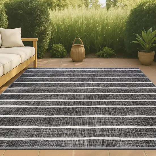 Black And Ivory Striped Indoor Outdoor Area Rug Photo 3