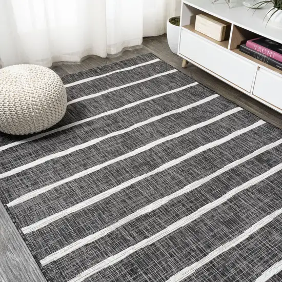 Black And Ivory Striped Indoor Outdoor Area Rug Photo 6