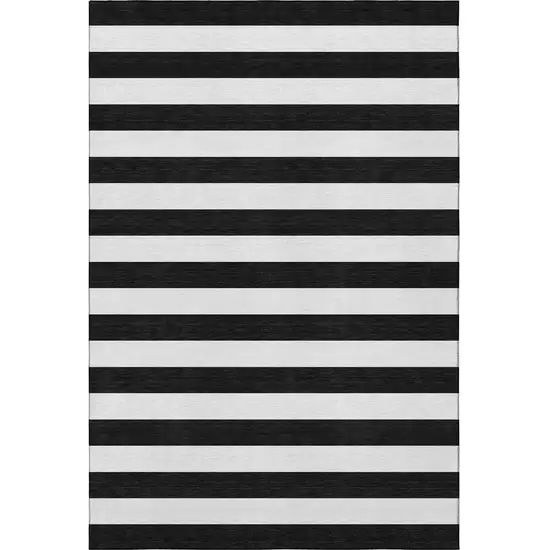 Black And Ivory Striped Washable Area Rug With UV Protection Photo 3