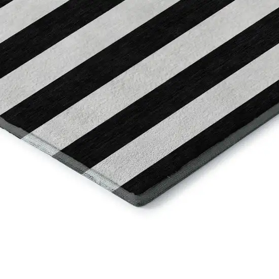 Black And Ivory Striped Washable Area Rug With UV Protection Photo 8