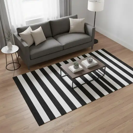 Black And Ivory Striped Washable Area Rug With UV Protection Photo 2