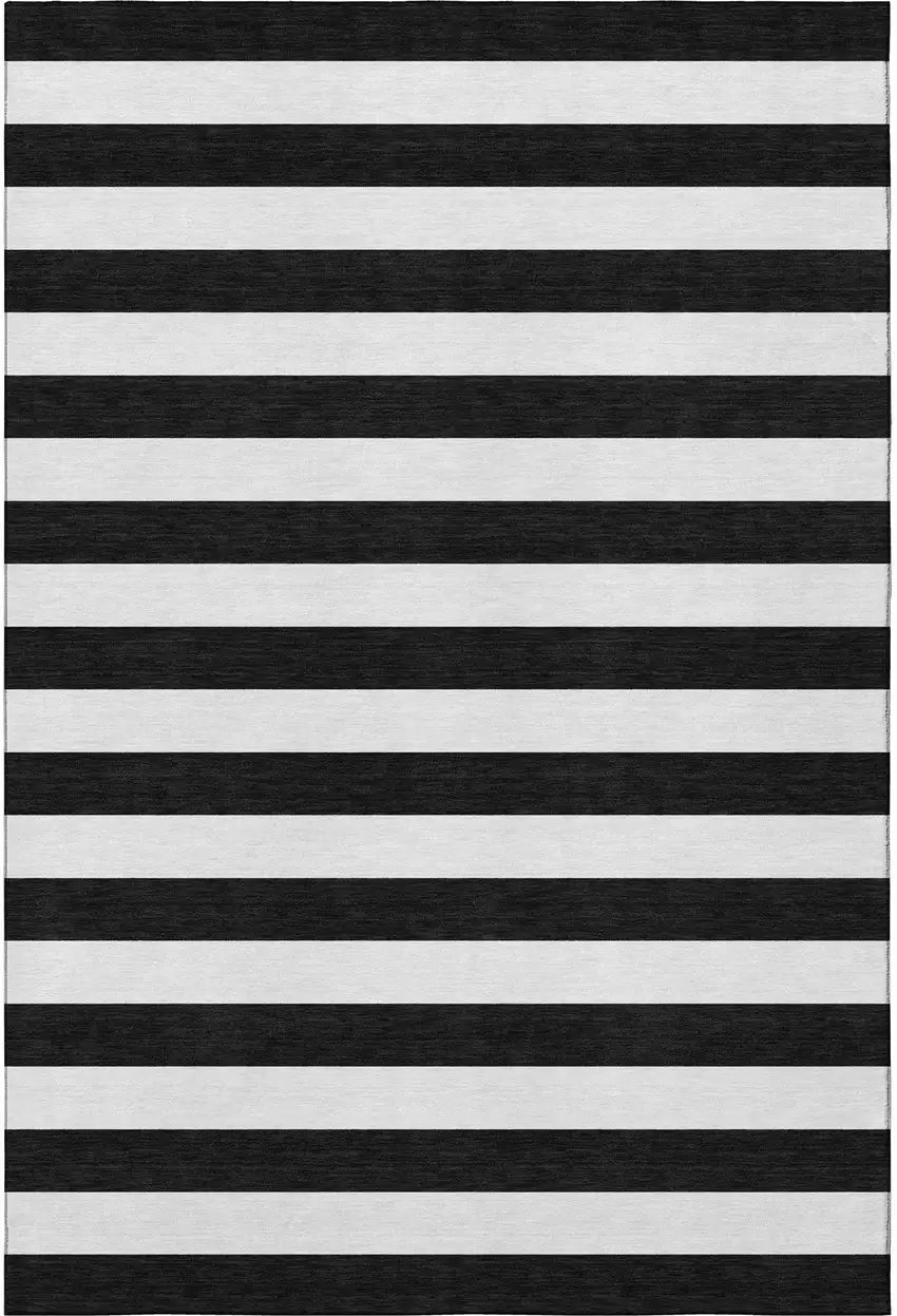 Black And Ivory Striped Washable Area Rug With UV Protection Photo 4
