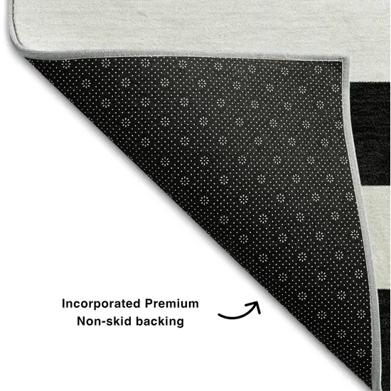 Black And Ivory Striped Washable Area Rug With UV Protection Photo 6