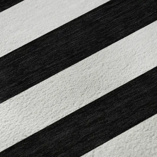 Black And Ivory Striped Washable Area Rug With UV Protection Photo 9