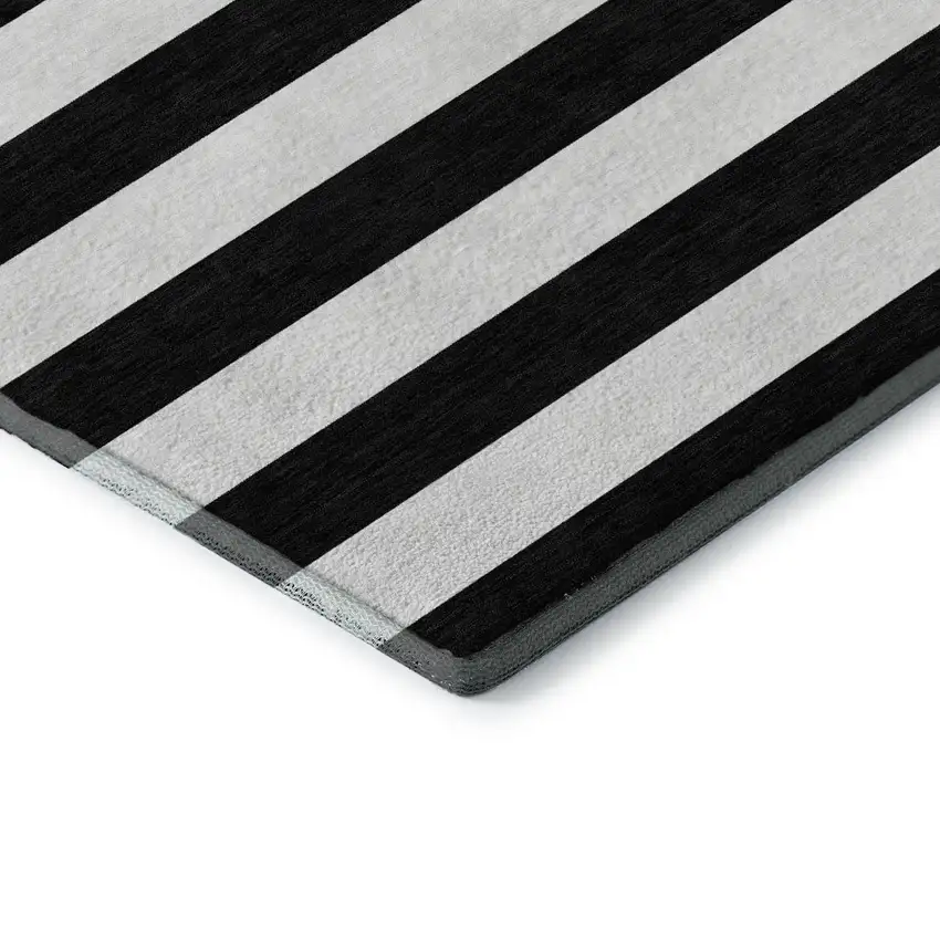 Black And Ivory Striped Washable Area Rug With UV Protection Photo 7