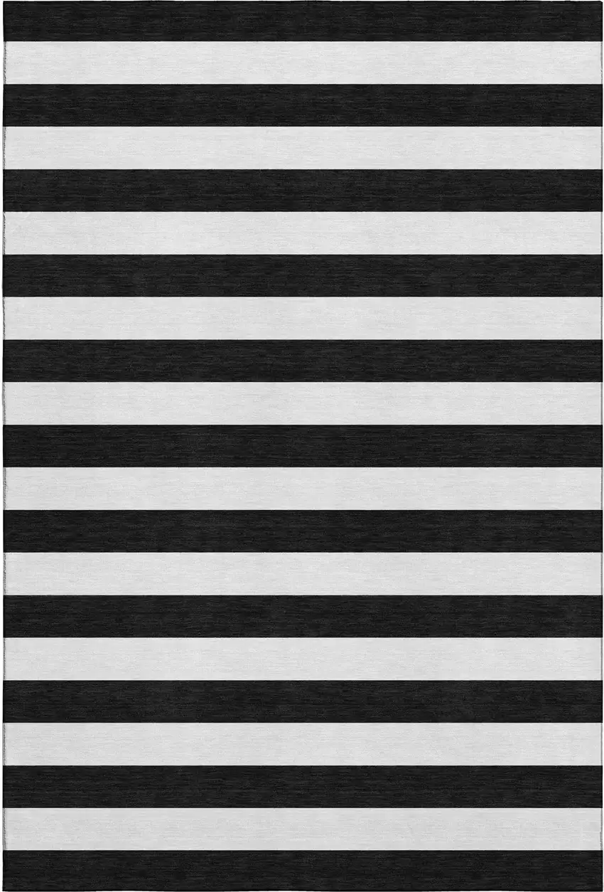 Black And Ivory Striped Washable Area Rug With UV Protection Photo 1