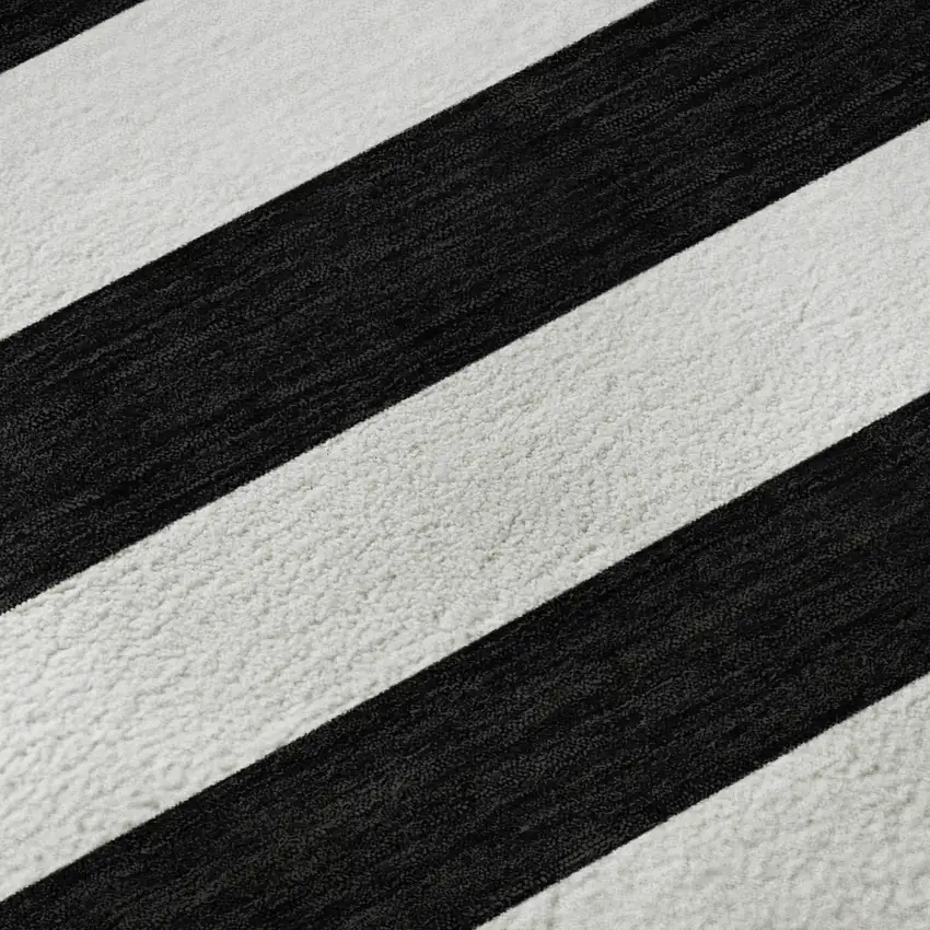Black And Ivory Striped Washable Area Rug With UV Protection Photo 9