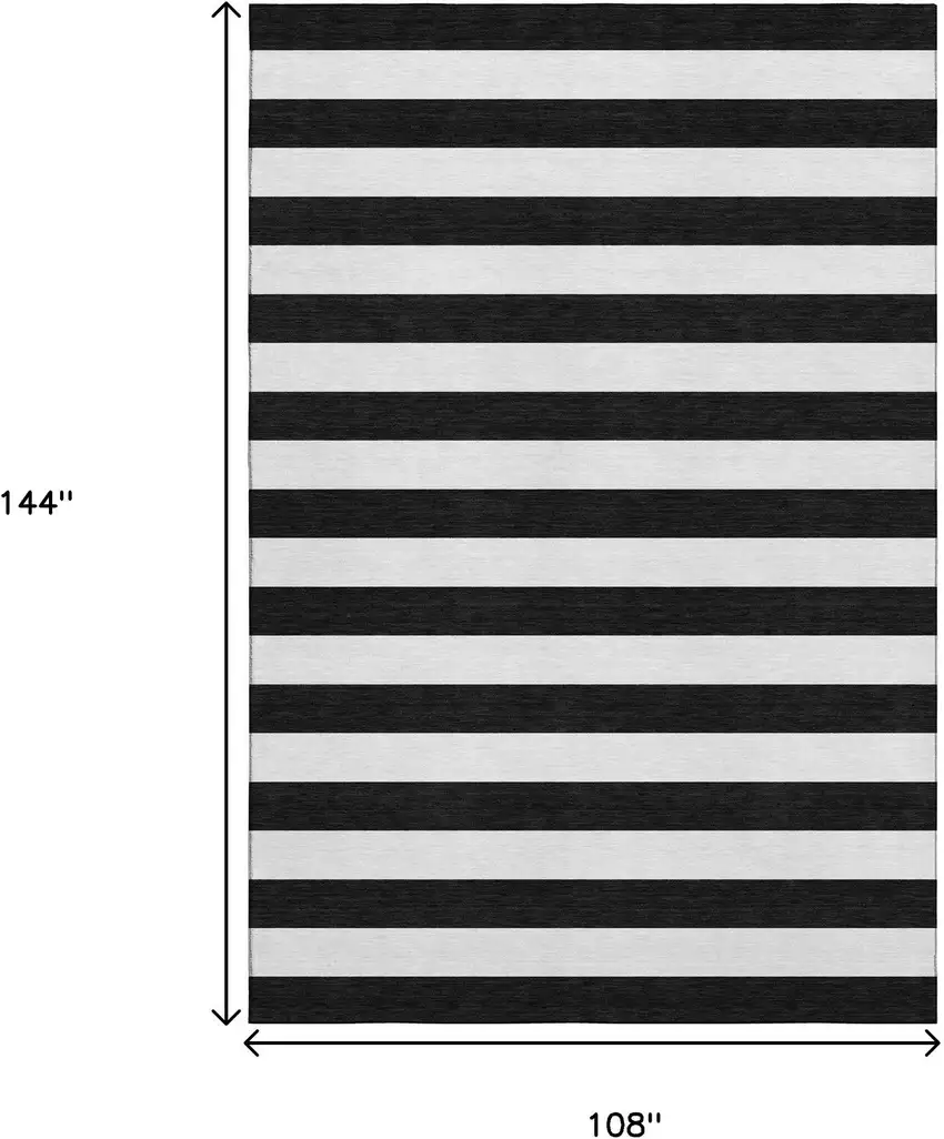 Black And Ivory Striped Washable Area Rug With UV Protection Photo 3