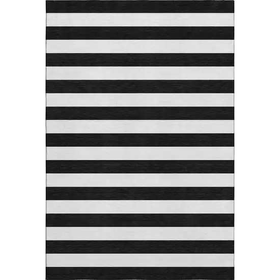 Black And Ivory Striped Washable Area Rug With UV Protection Photo 1