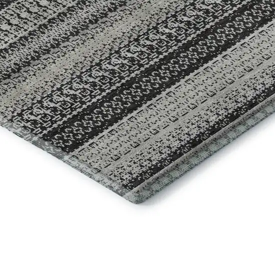 Black And Ivory Striped Washable Area Rug With UV Protection Photo 8